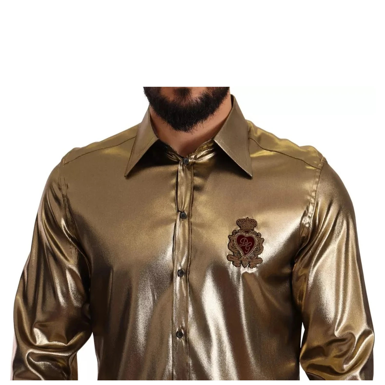 Metallic Gold DG Embroidered Crown Silk Top Shirt