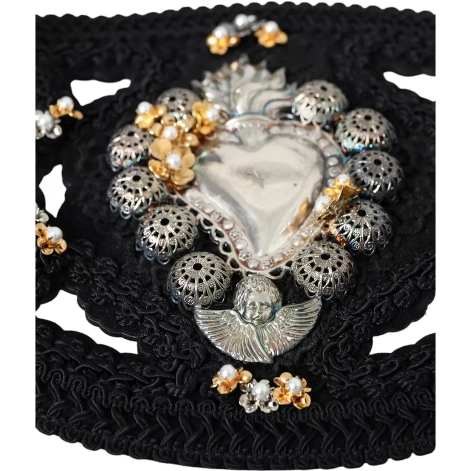Black Canvas Embellished Waist Women Belt