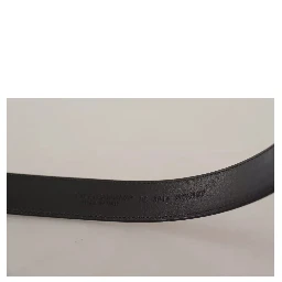 Black Calf Leather Vintage Logo Metal Buckle Belt