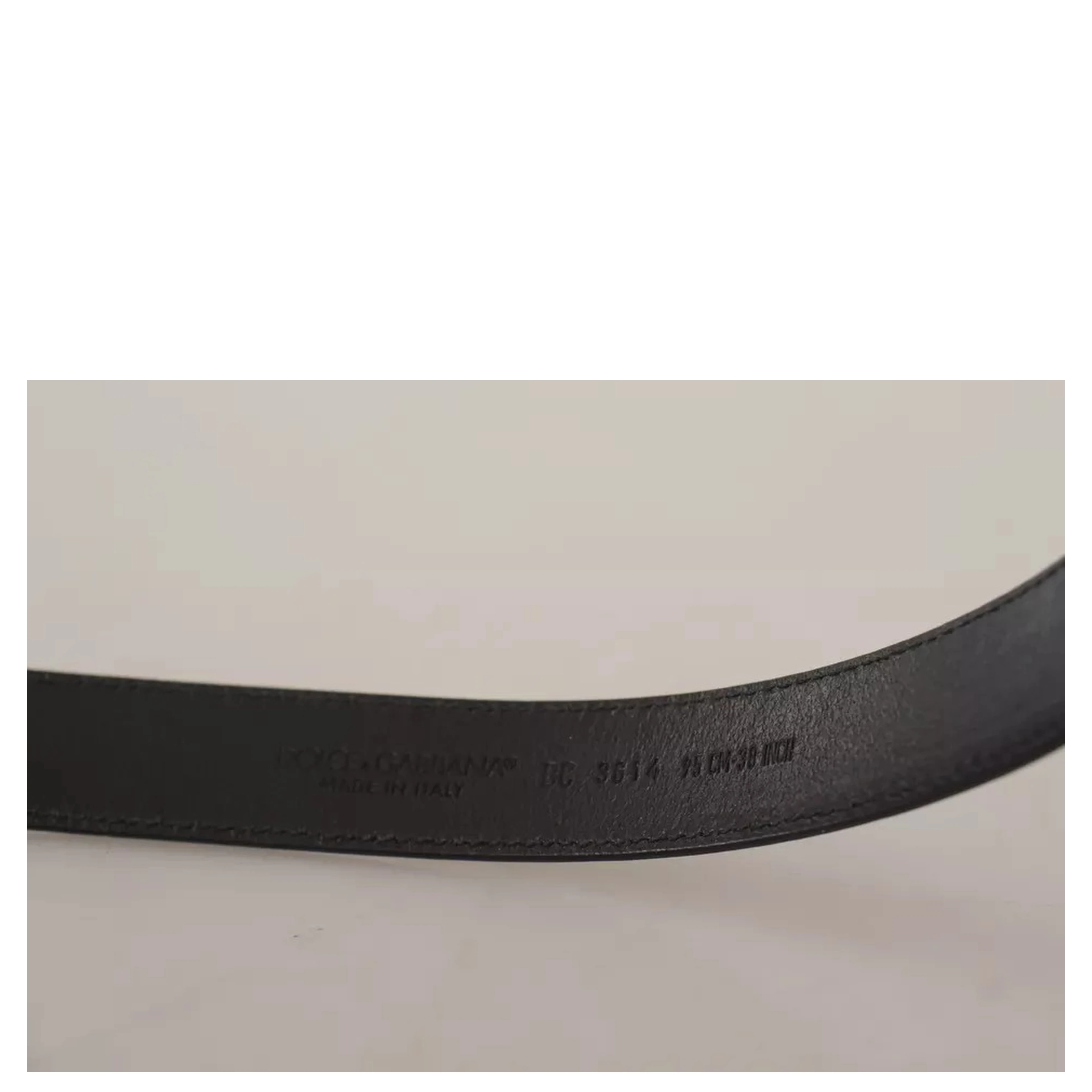 Black Calf Leather Vintage Logo Metal Buckle Belt