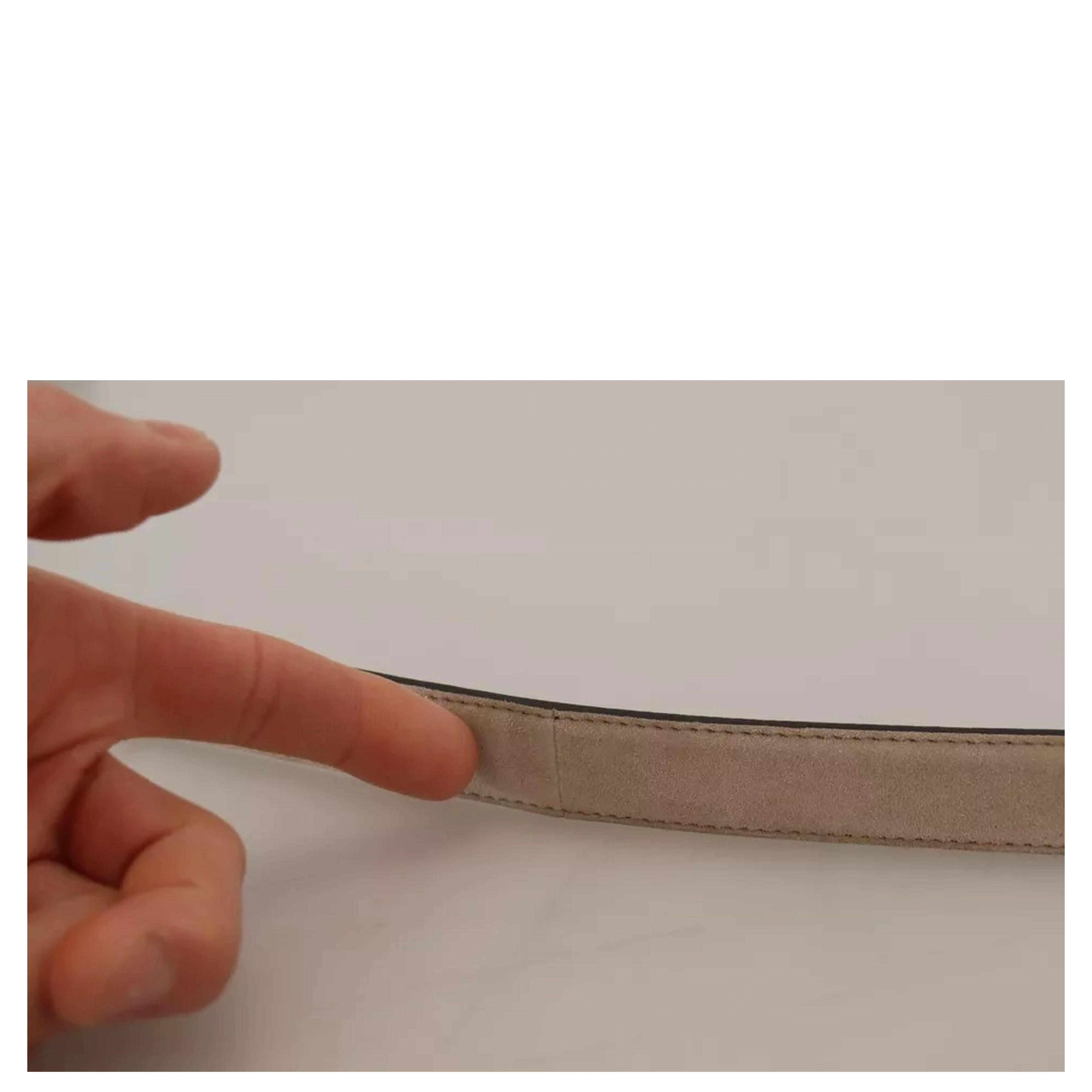 Beige Velvet Leather Gold Tone Metal Buckle Belt