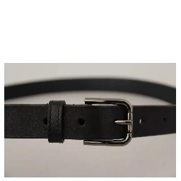 Black Calf Leather Classic Metal Logo Buckle Belt