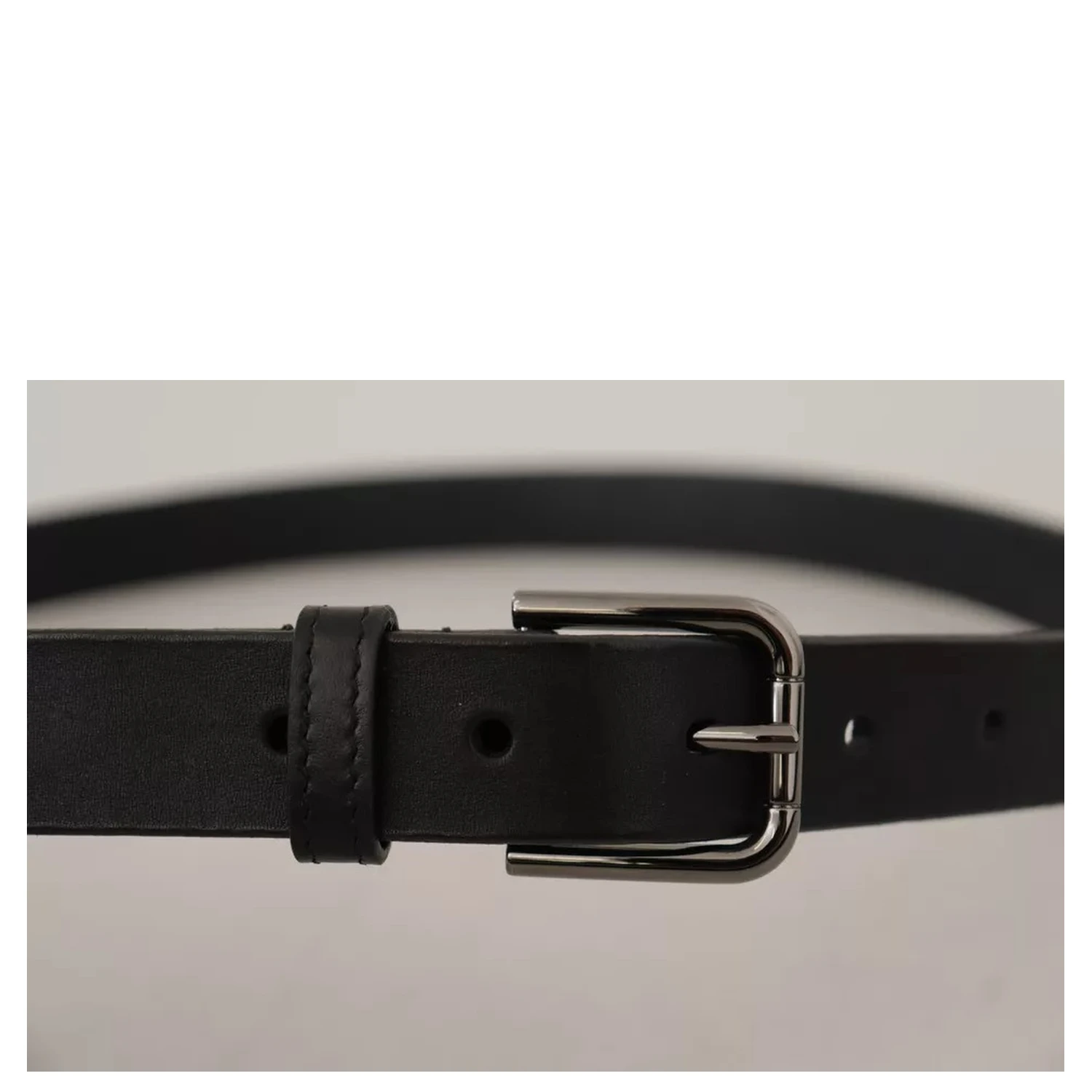 Black Calf Leather Classic Metal Logo Buckle Belt