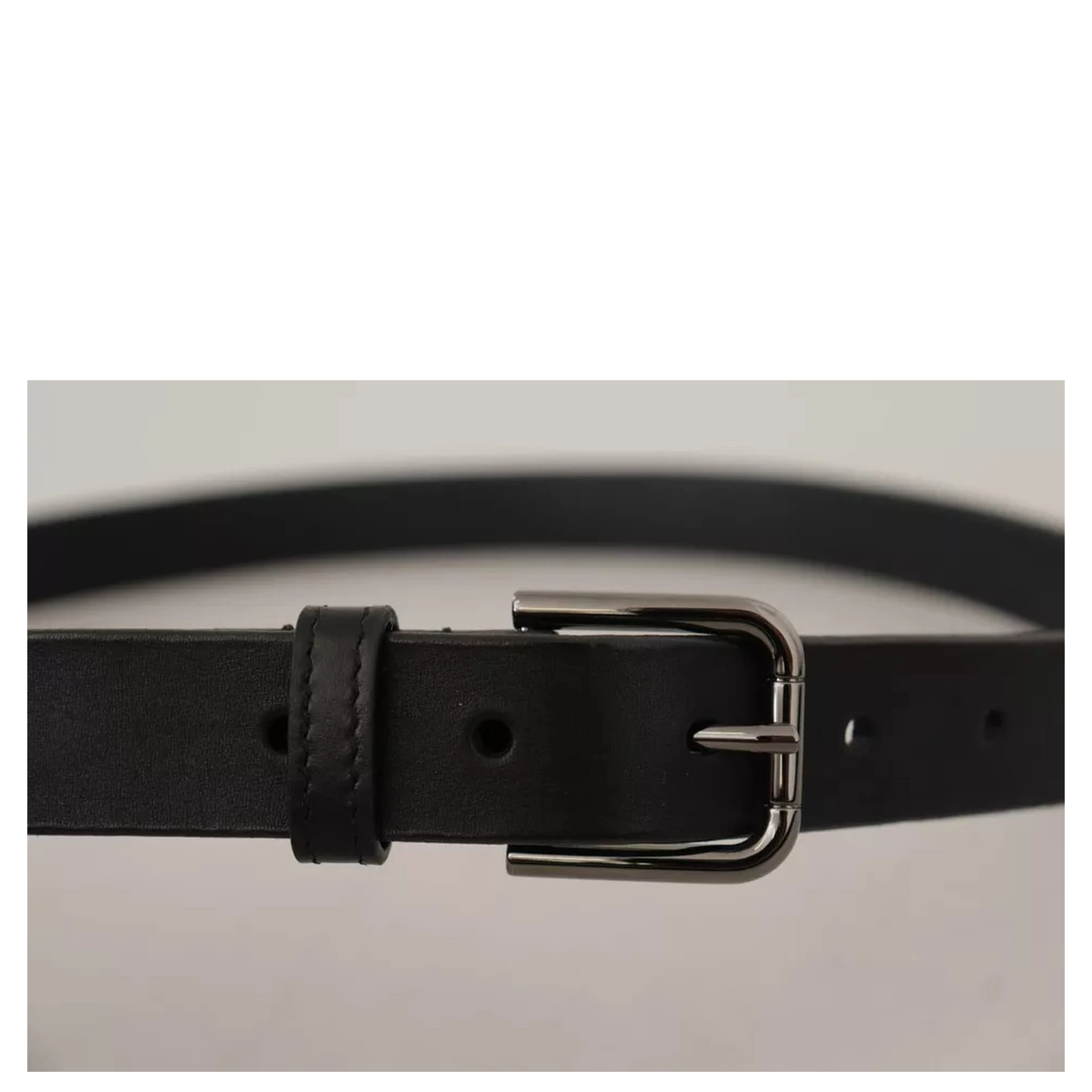 Black Calf Leather Classic Metal Logo Buckle Belt