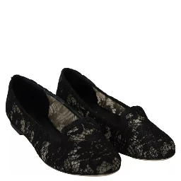 Black Floral Lace Loafers Flats Shoes