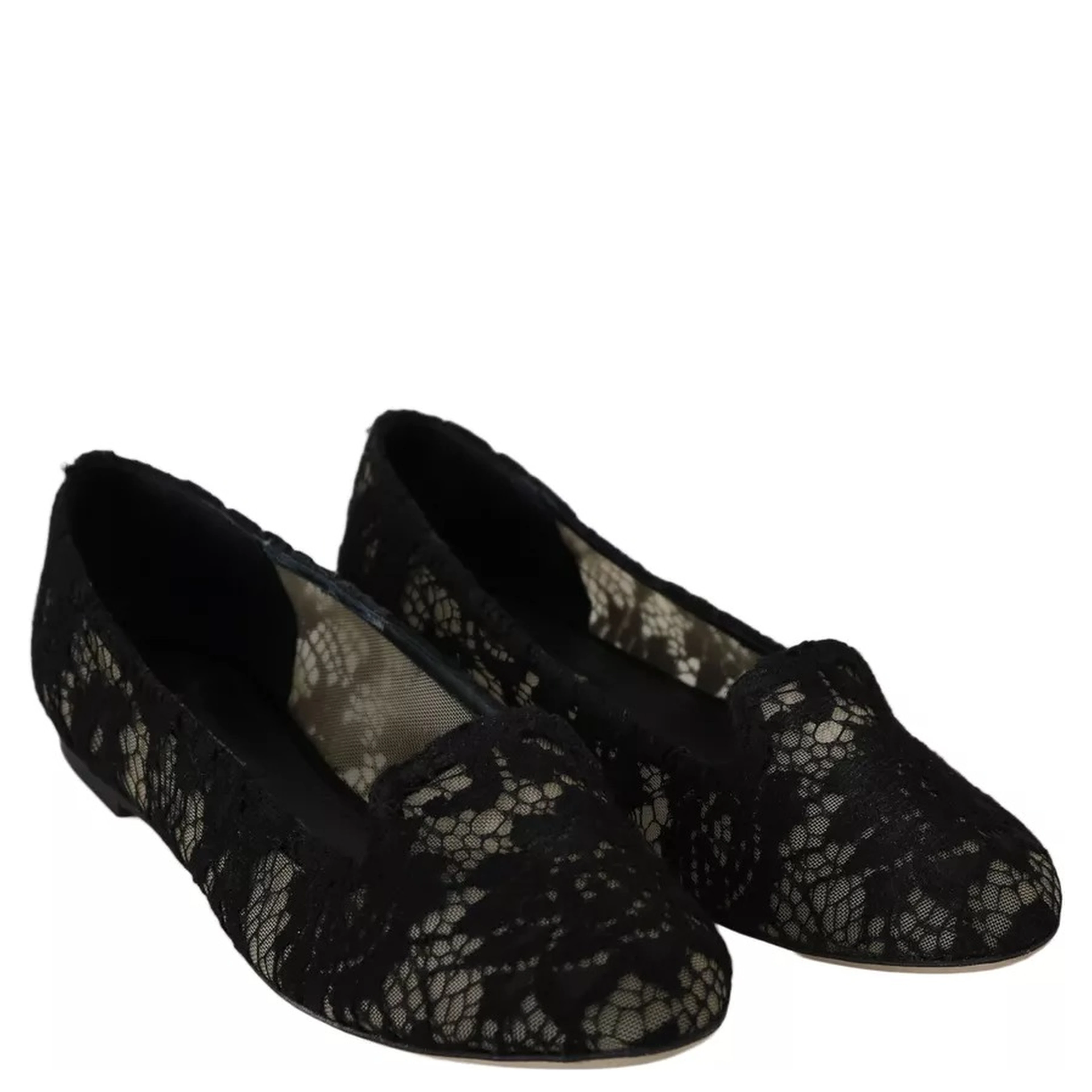 Black Floral Lace Loafers Flats Shoes