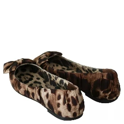 Brown Leopard Silk Ballerina Flats Shoes