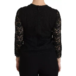 Black Lace Long Sleeve Blouse Nylon Top