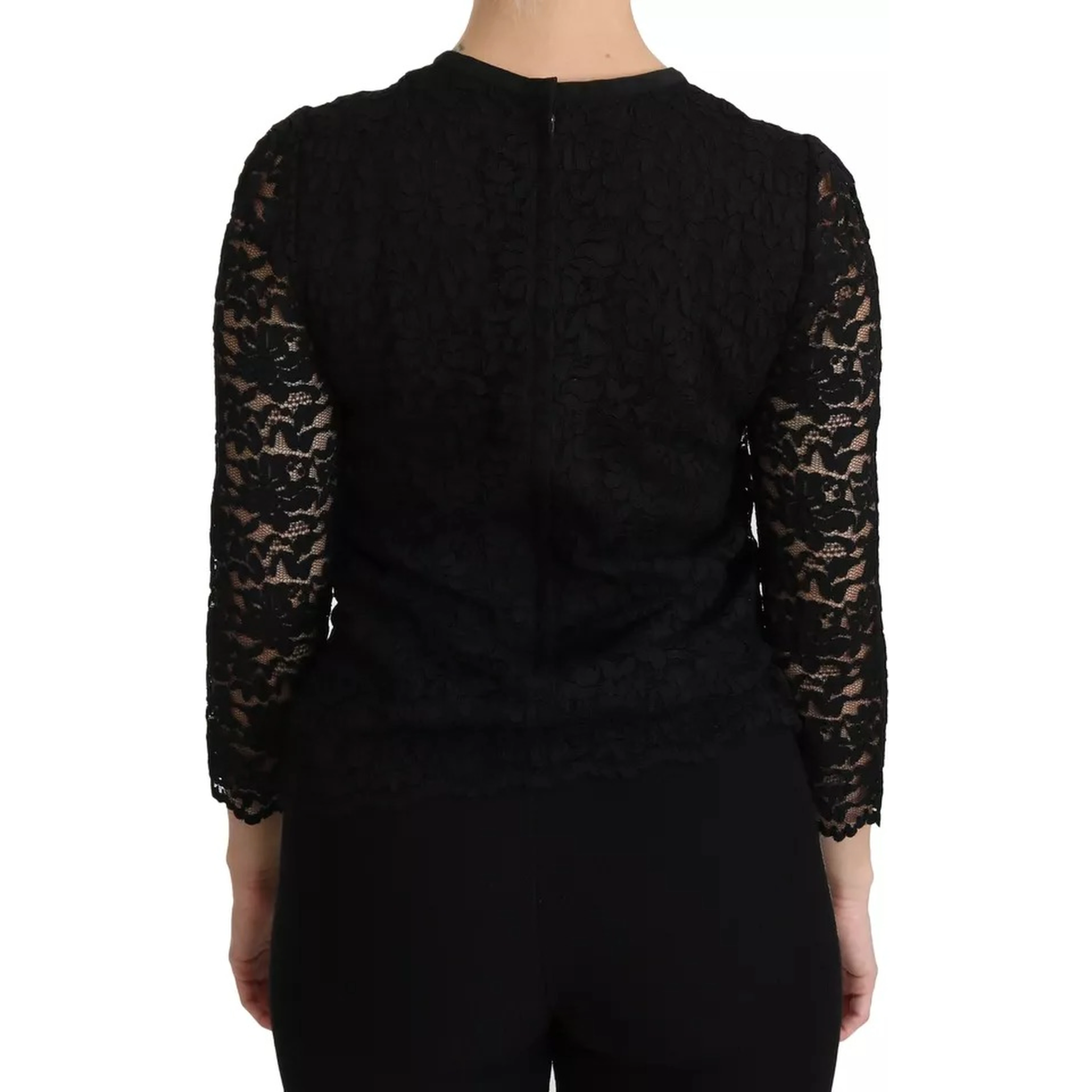 Black Lace Long Sleeve Blouse Nylon Top
