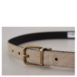 Beige Velvet Leather Gold Tone Metal Buckle Belt