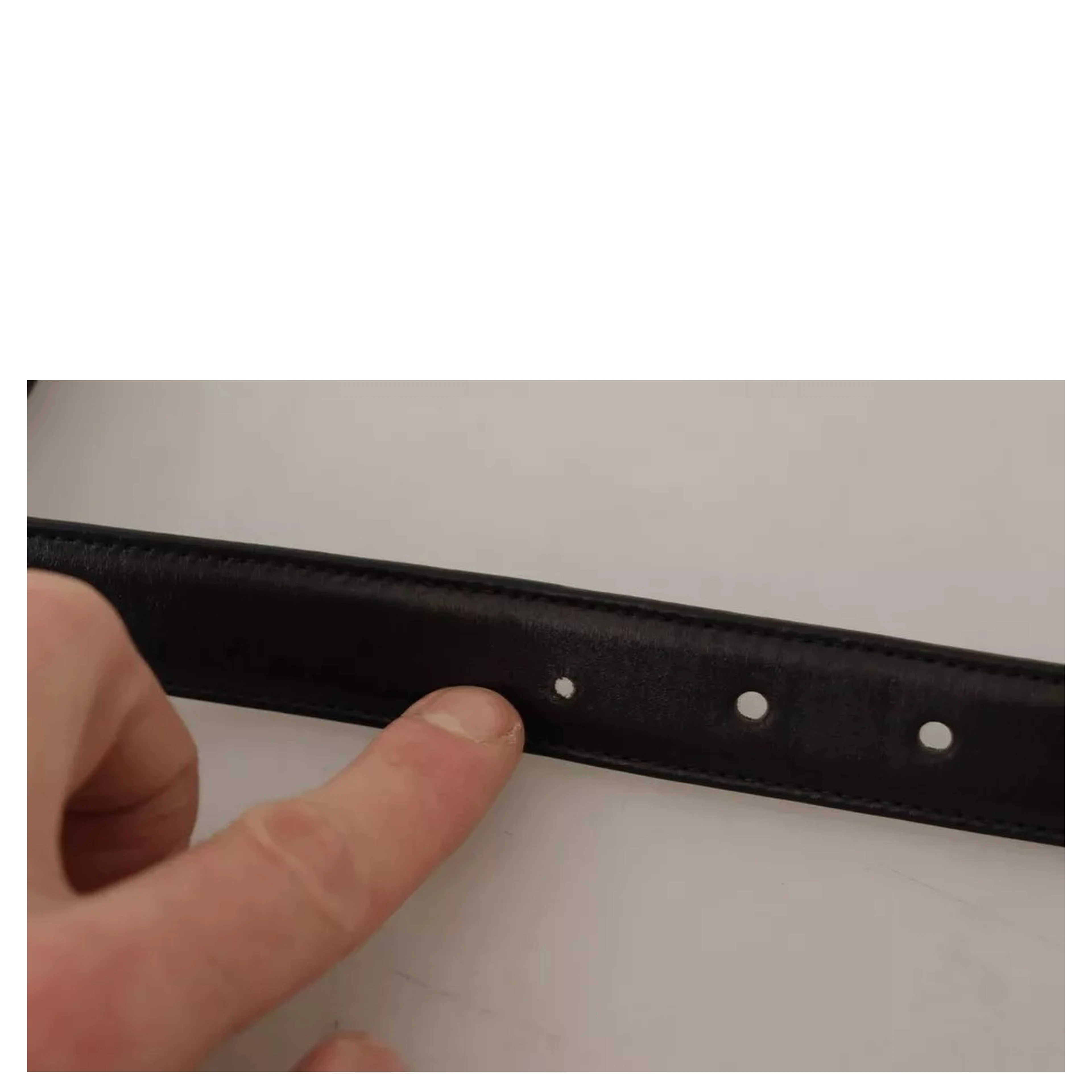 Black Calf Leather Vintage Logo Metal Buckle Belt