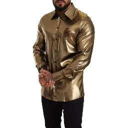 Metallic Gold DG Embroidered Crown Silk Top Shirt