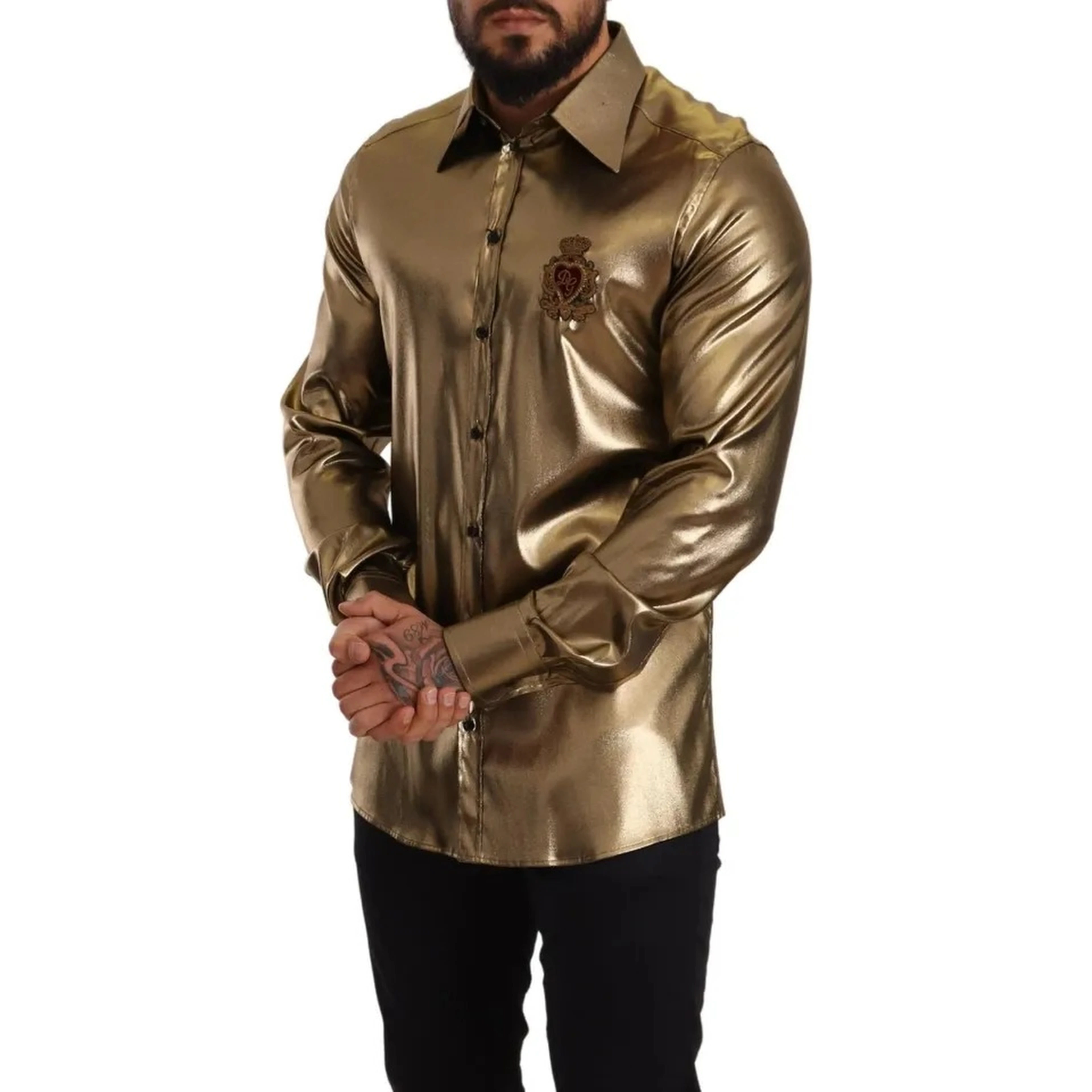 Metallic Gold DG Embroidered Crown Silk Top Shirt