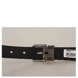 Black Calf Leather Vintage Logo Metal Buckle Belt