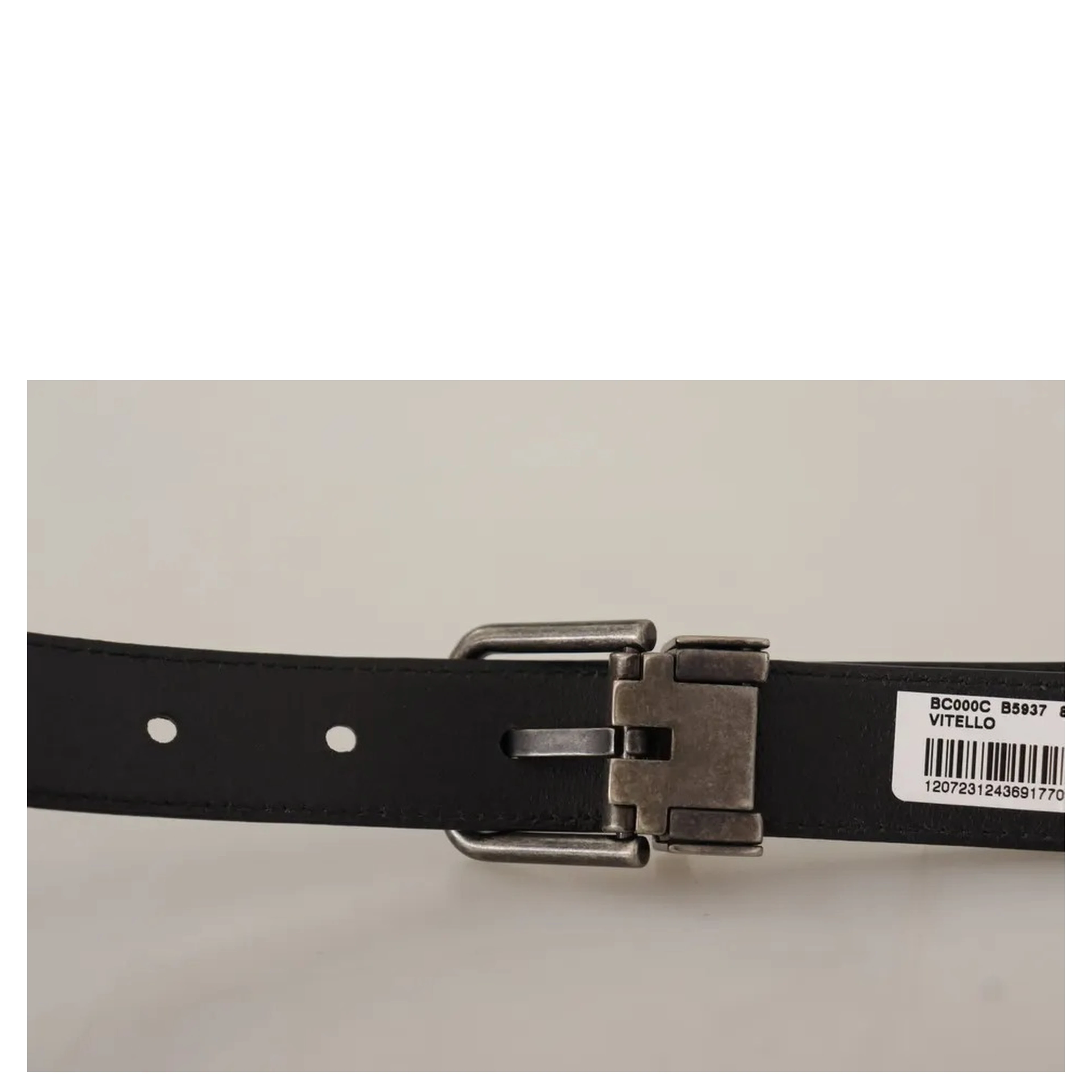 Black Calf Leather Vintage Logo Metal Buckle Belt