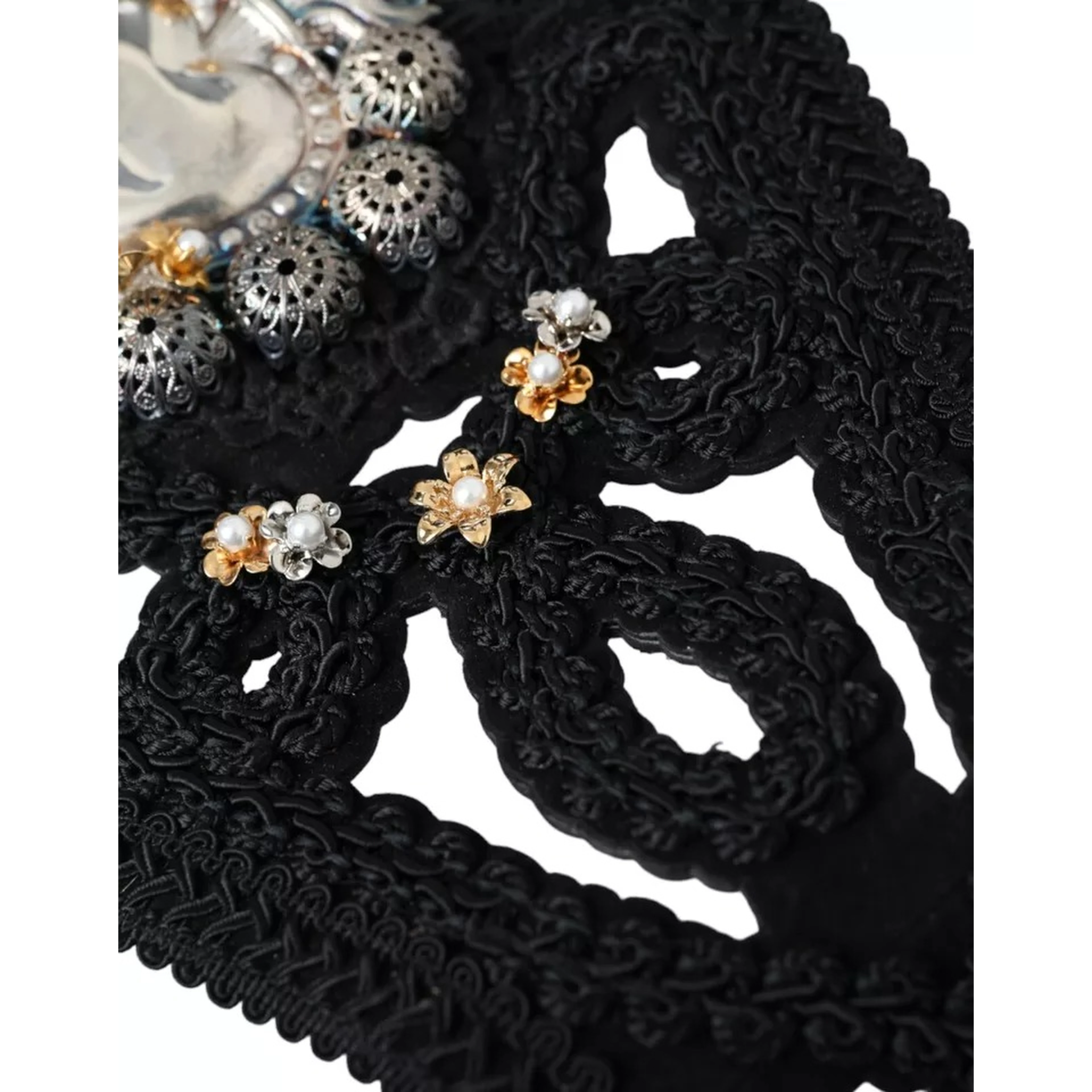 Black Canvas Embellished Waist Women Belt