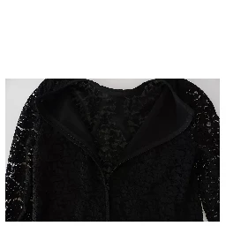Black Lace Long Sleeve Blouse Nylon Top