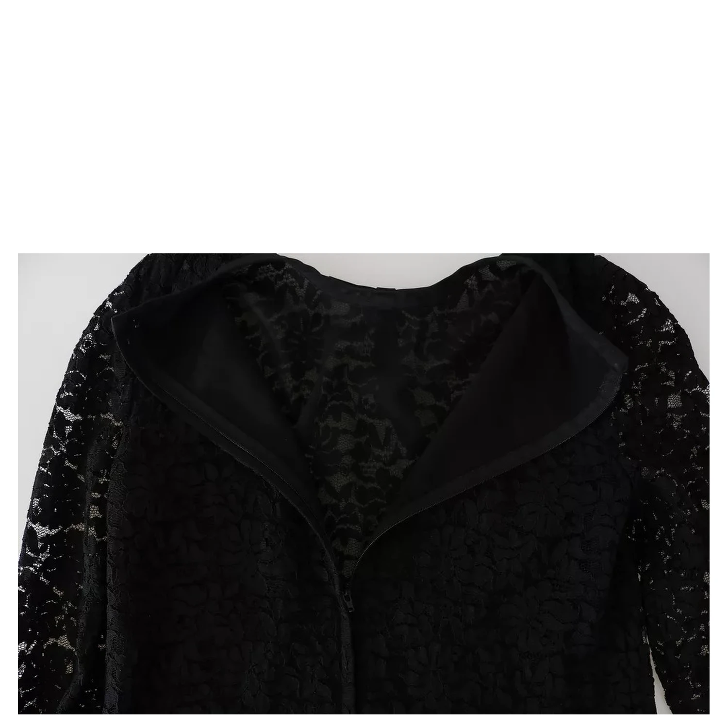 Black Lace Long Sleeve Blouse Nylon Top