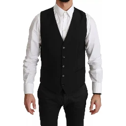 Black Stretch Waistcoat Formal Dress Wool Vest