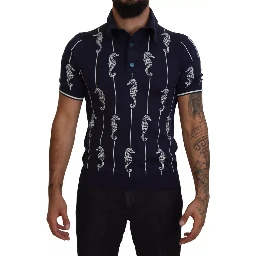 Dark Blue Sea Horse Collared Polo T-shirt