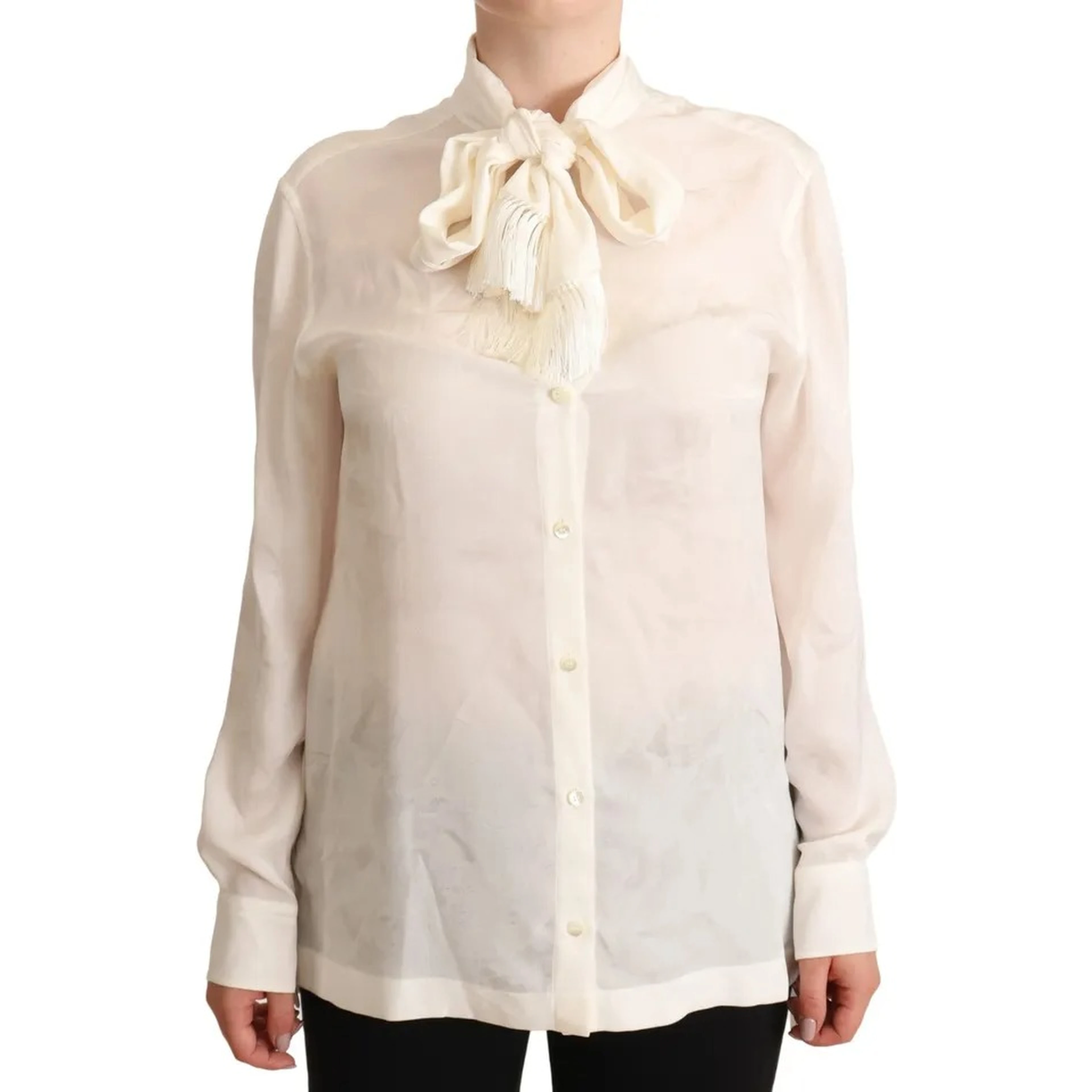 White Blouse Ascot Collar Shirt Silk Button Top