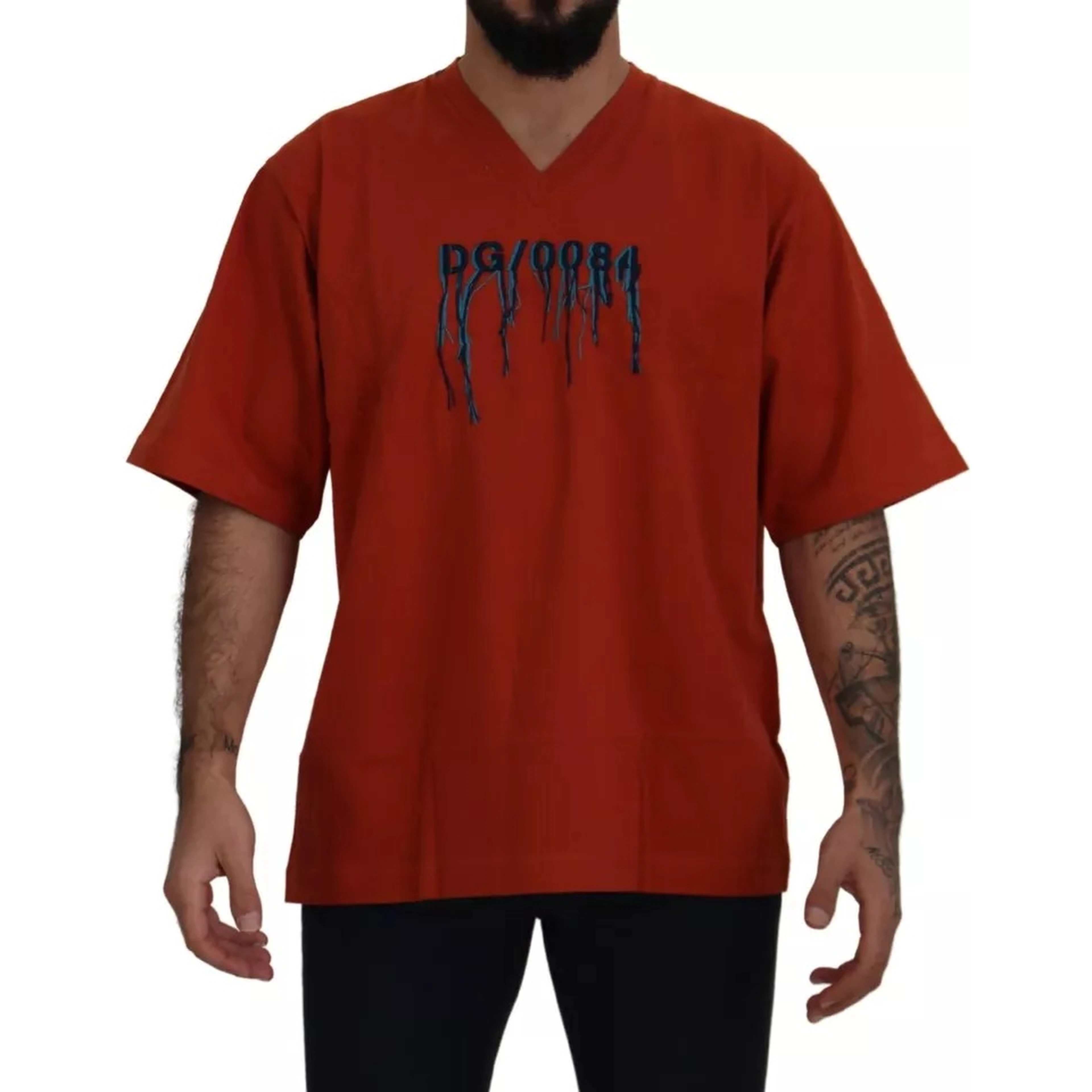 Red Logo Embroidery Crewneck Cotton T-shirt