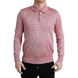 Pink Polyester Collared Men Pullover Sweater
