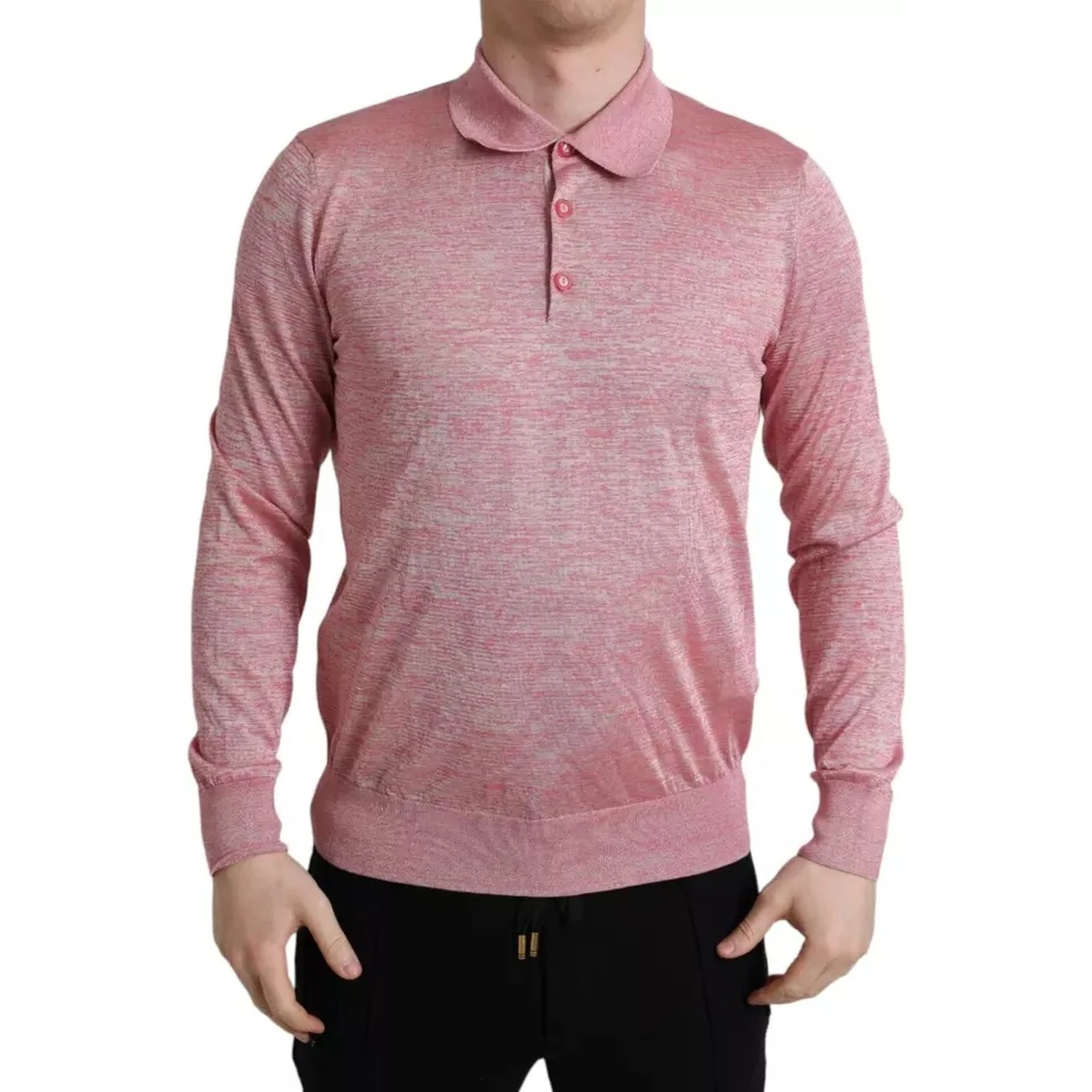 Pink Polyester Collared Men Pullover Sweater