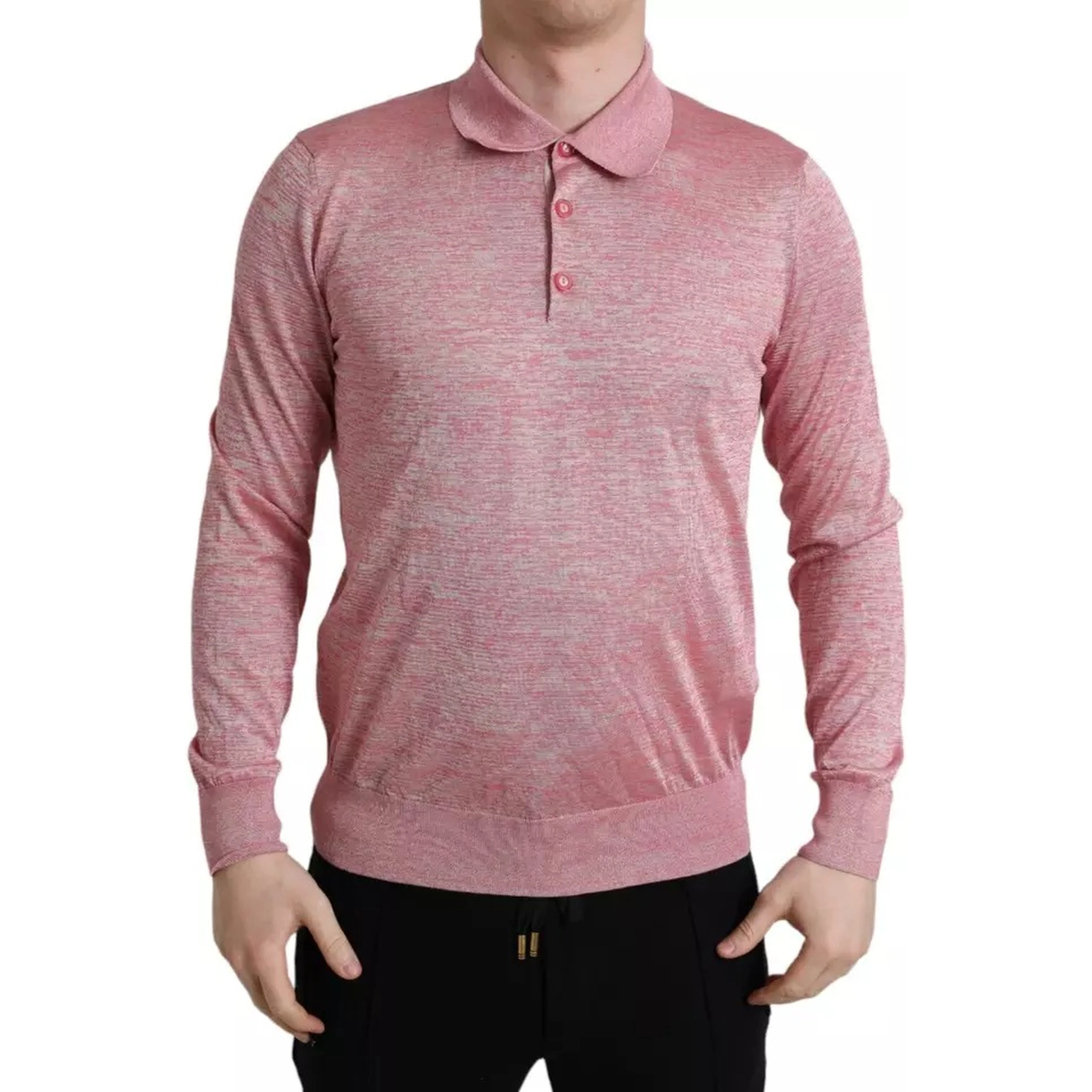Pink Polyester Collared Men Pullover Sweater