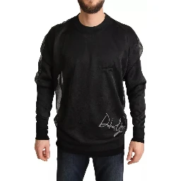 Black Logo Crewneck Long Sleeve Pullover Sweater