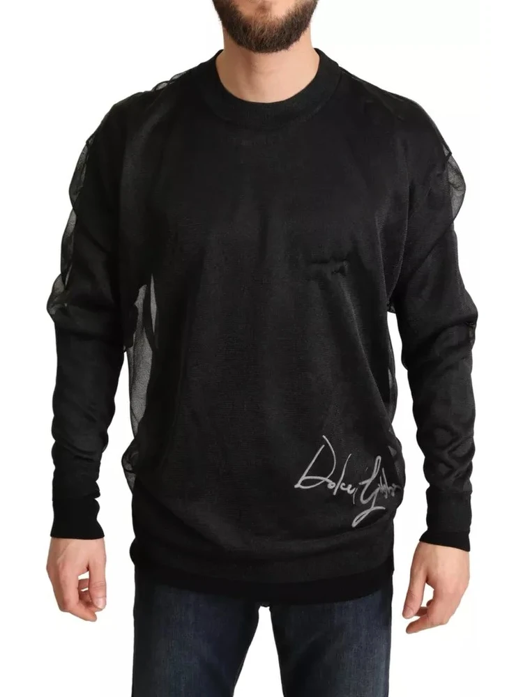 Black Logo Crewneck Long Sleeve Pullover Sweater