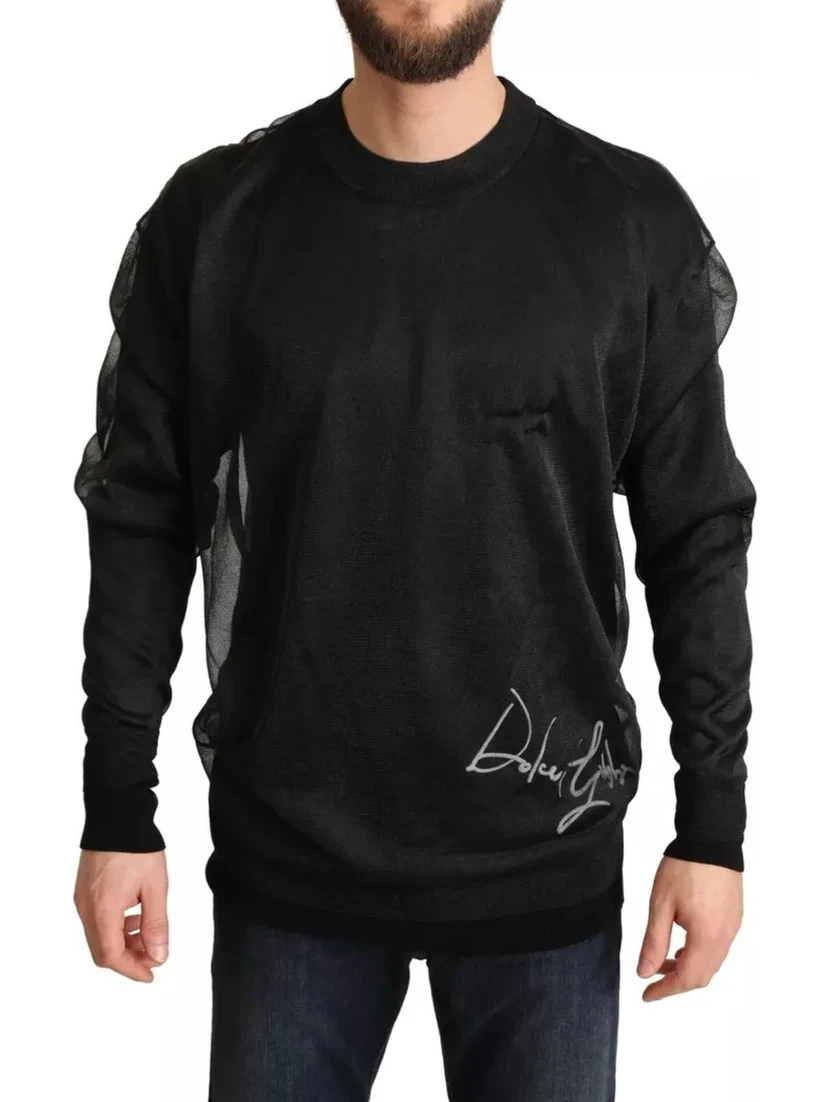 Black Logo Crewneck Long Sleeve Pullover Sweater