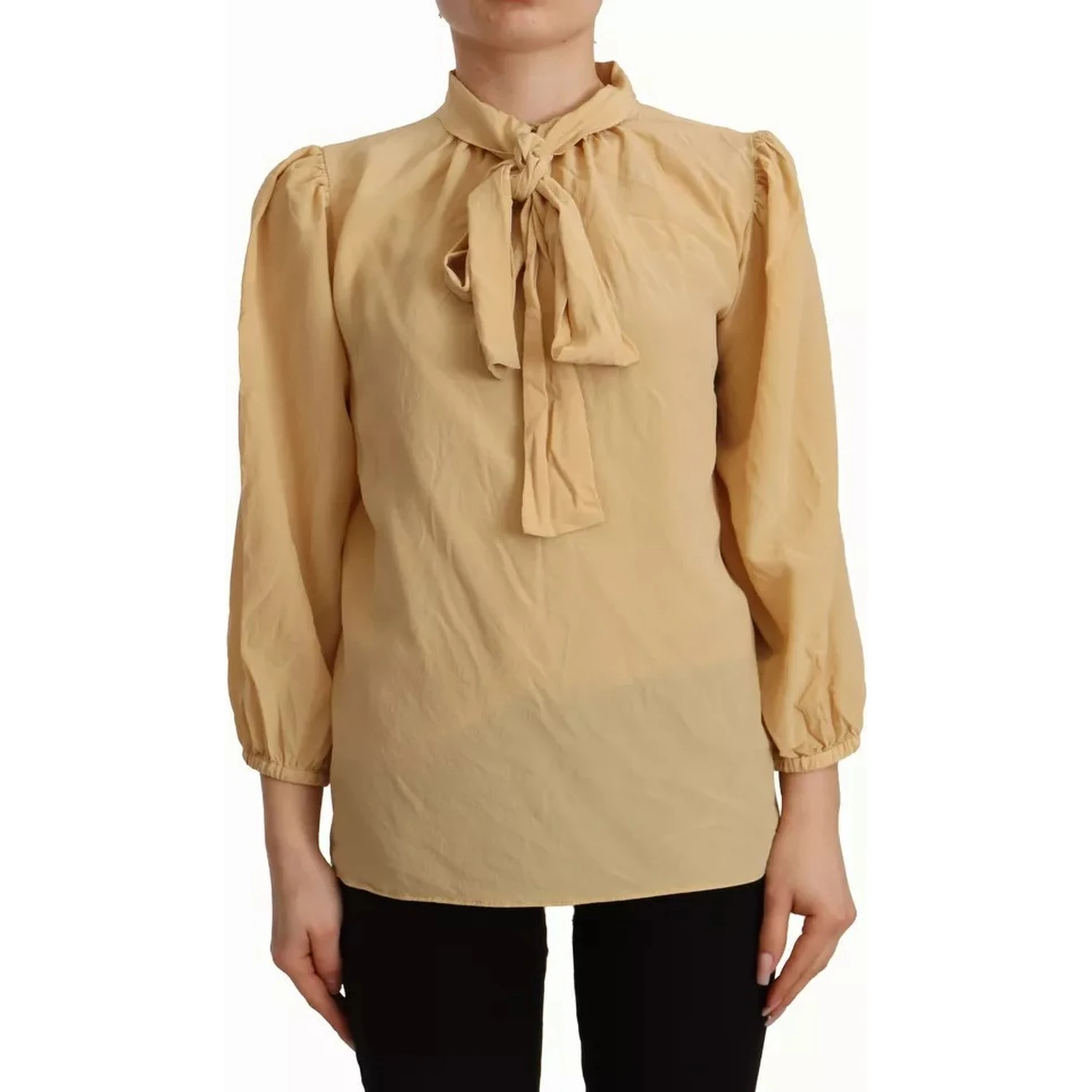 Mustard Ascot Collar Shirt Silk Blouse Top