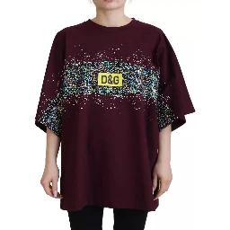 Bordeaux D&G Print Round Neck Cotton T-shirt