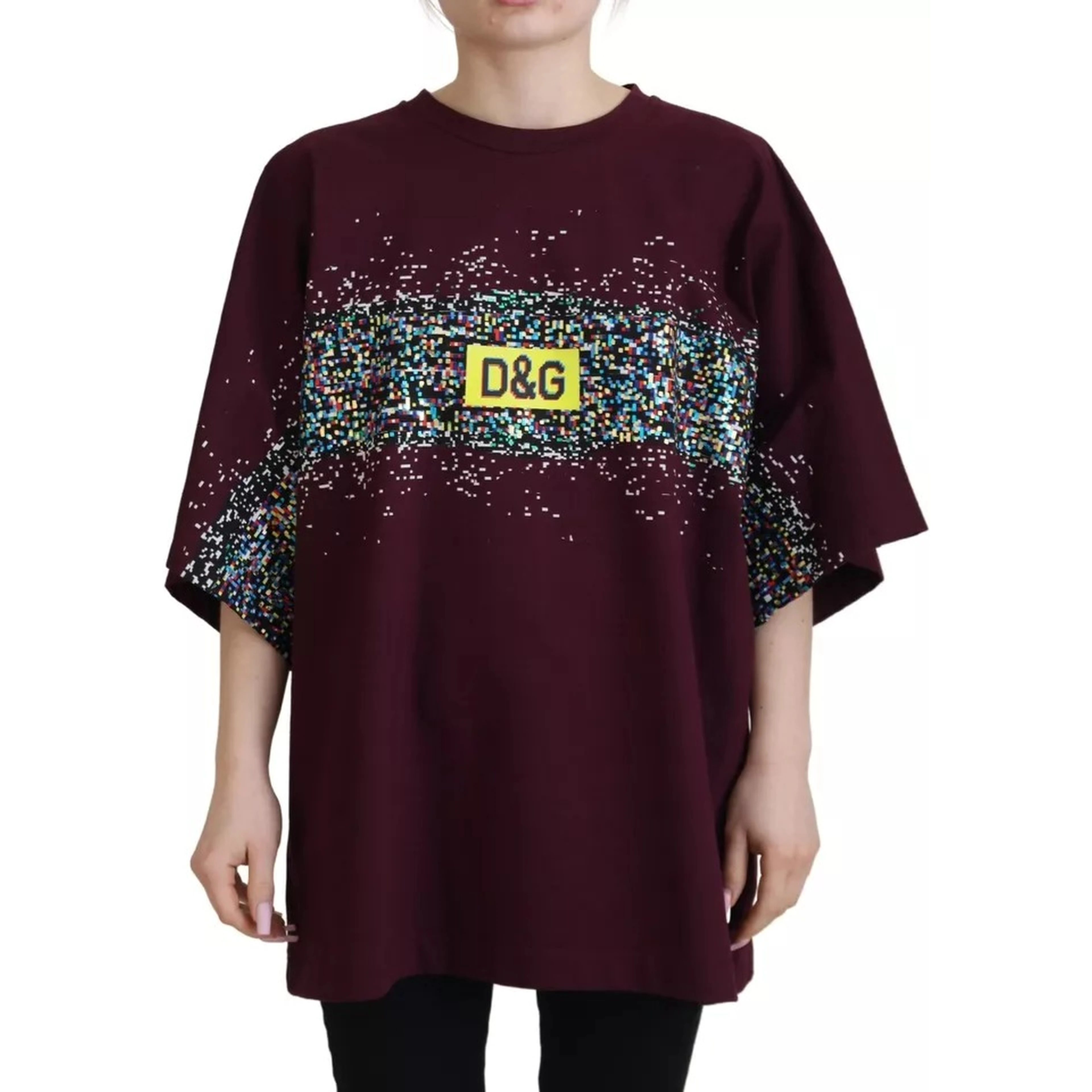 Bordeaux D&G Print Round Neck Cotton T-shirt