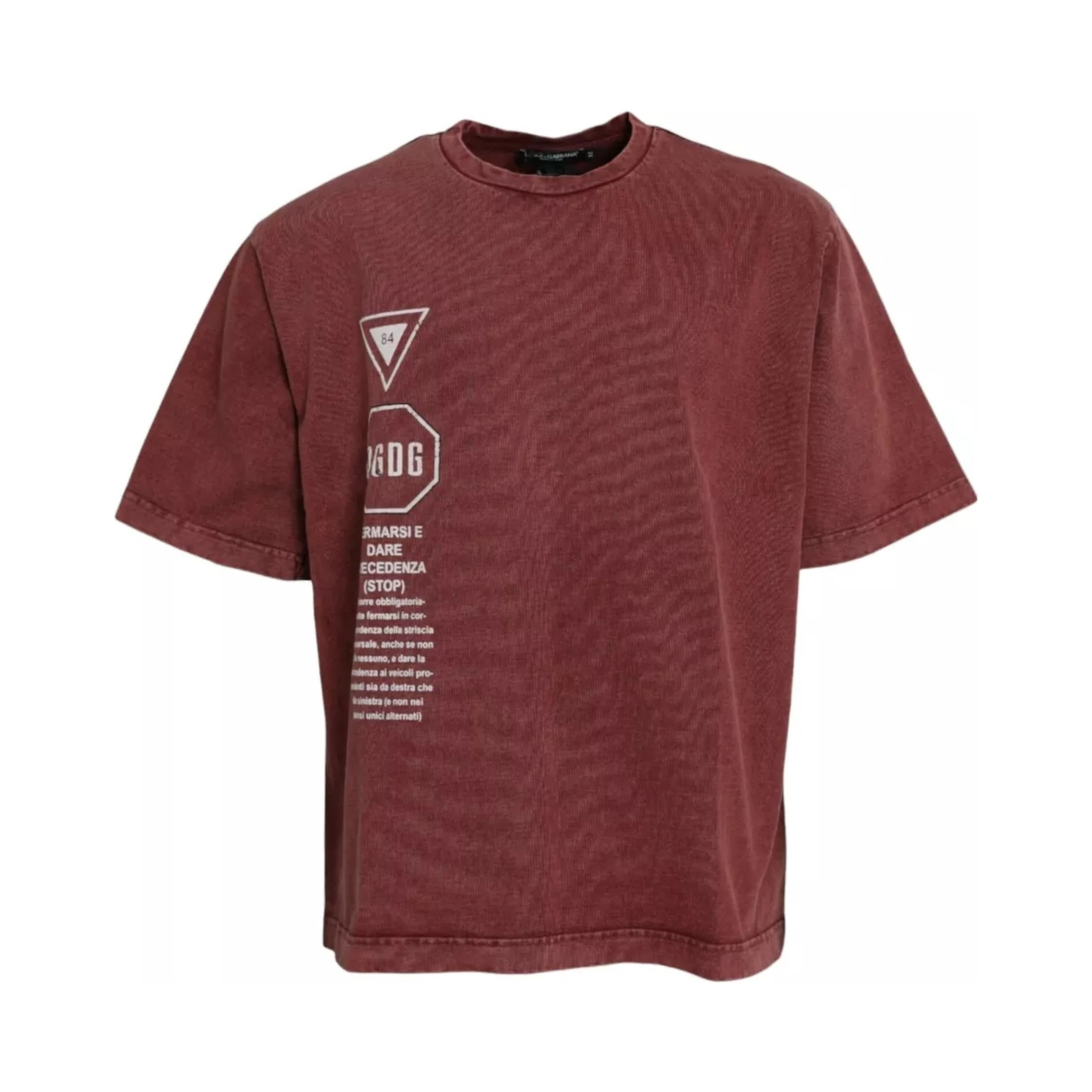 Maroon Print Round Neck Short Sleeves T-shirt