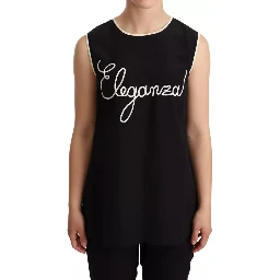Black Silk Eleganza Print Sleeveless Tank Top