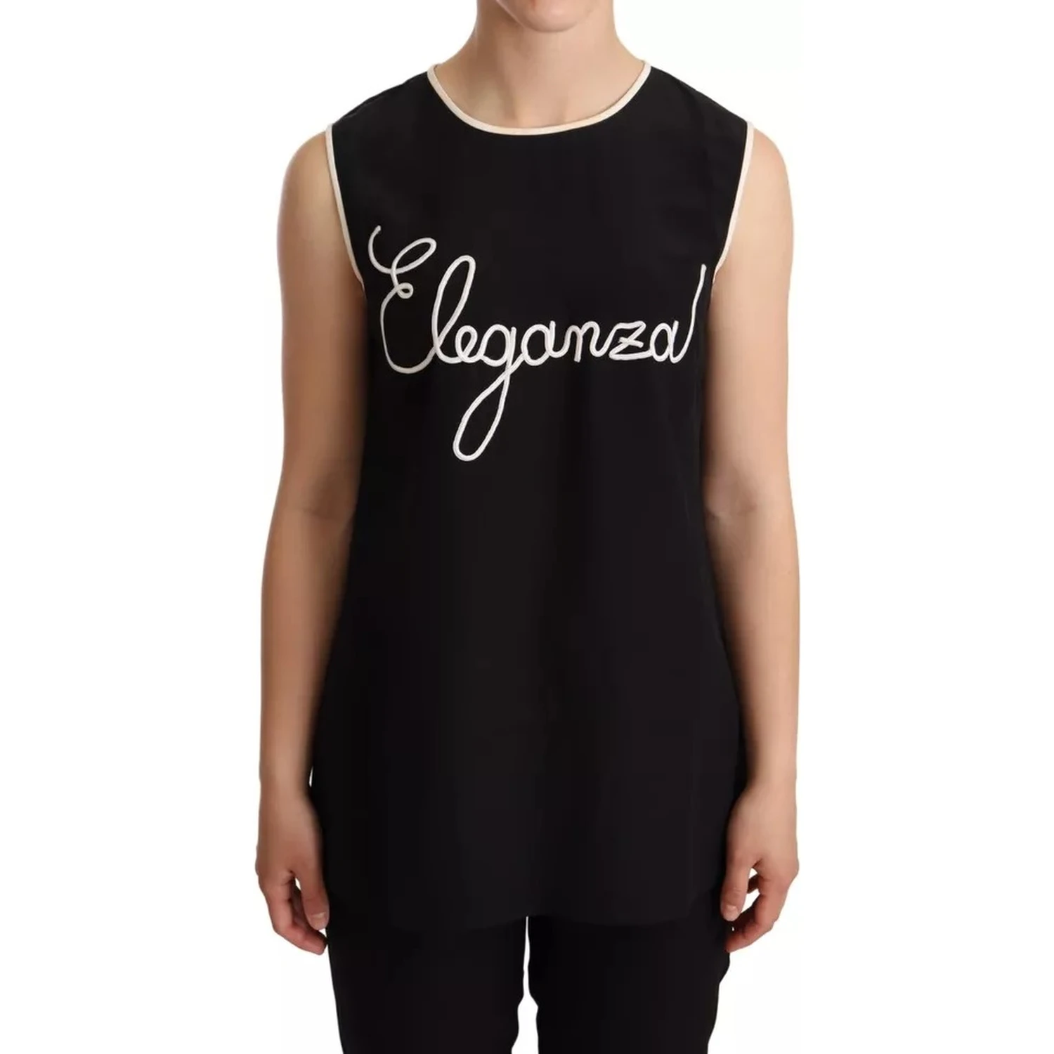 Black Silk Eleganza Print Sleeveless Tank Top