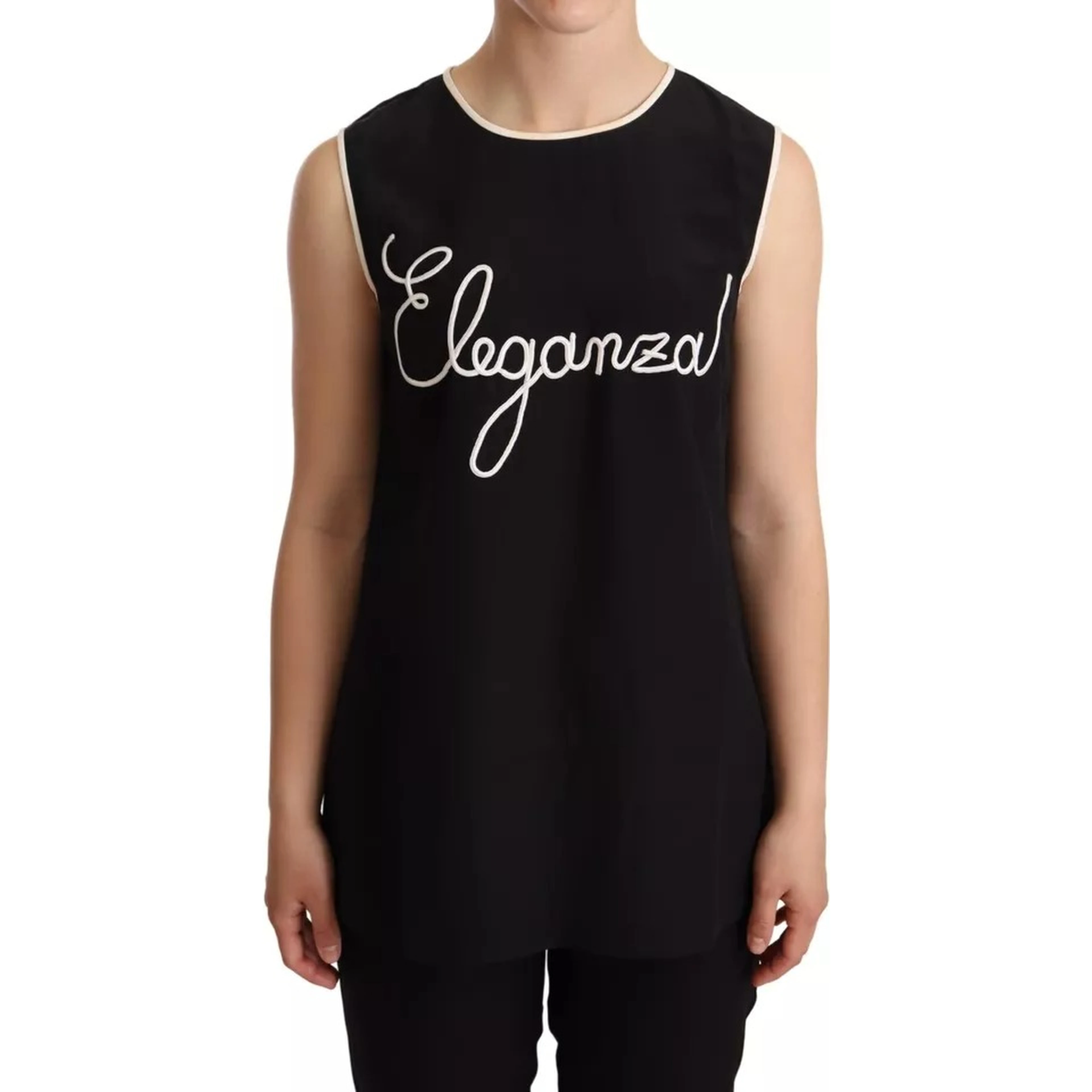 Black Silk Eleganza Print Sleeveless Tank Top