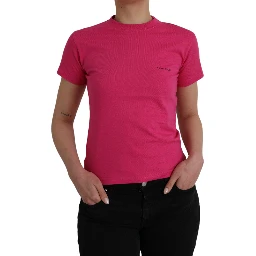 Pink Cotton Crew Neck Short Sleeves Tee T-shirt