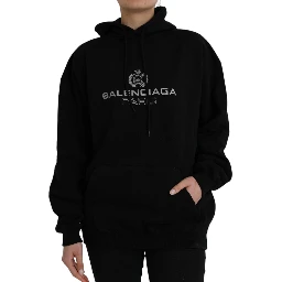 Black Cotton Logo Hooded Pullover Sweatshirt Sweater
