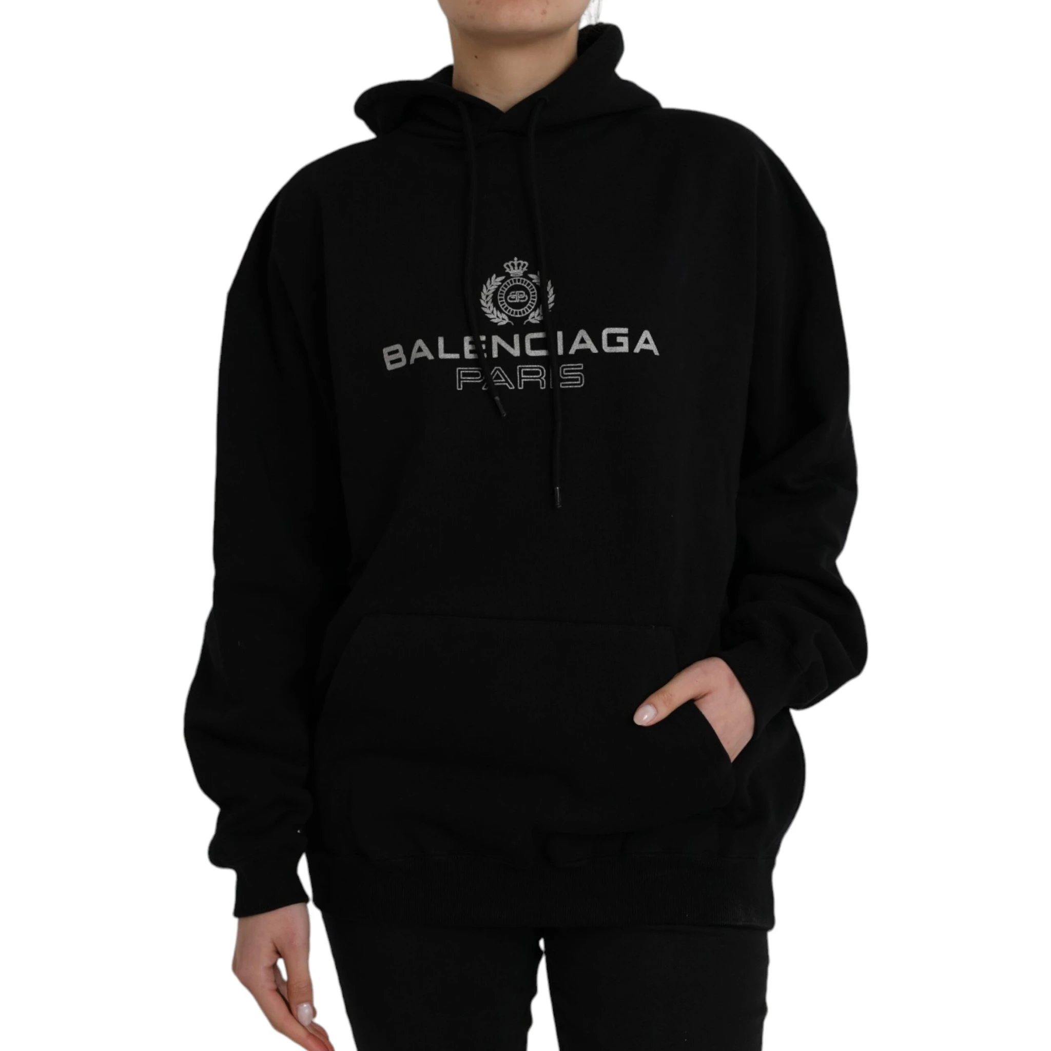 Black Cotton Logo Hooded Pullover Sweatshirt Sweater