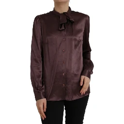 Brown Ascot Collar Long Sleeve Top Blouse