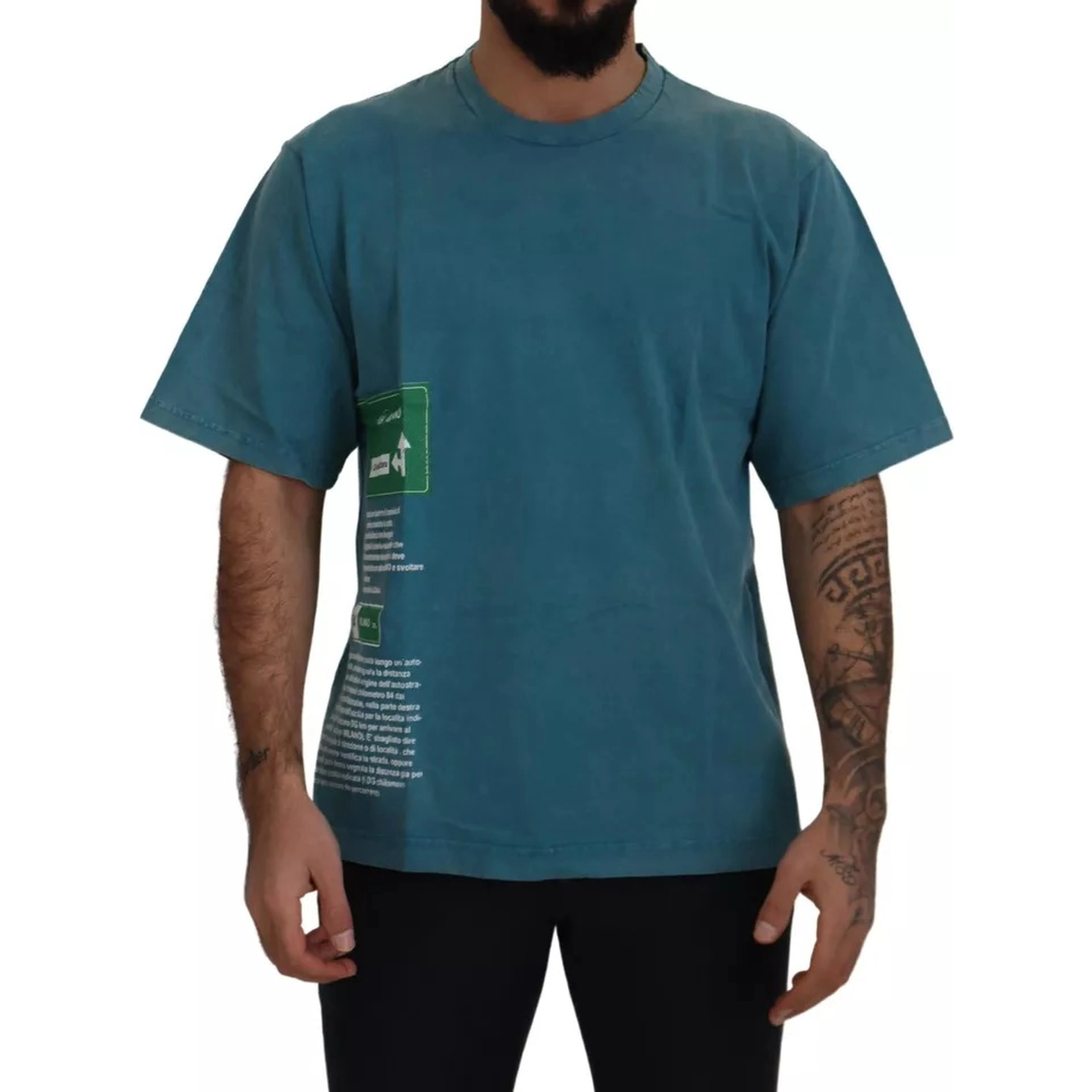 Blue Logo Print Crewneck Tee Cotton T-shirt