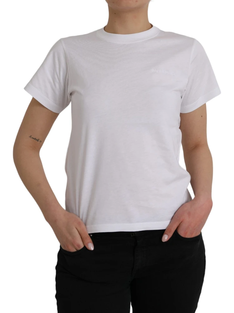 White Cotton Crew Neck Short Sleeves T-shirt