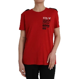 Red Cotton Graphic Print Crew Neck T-shirt