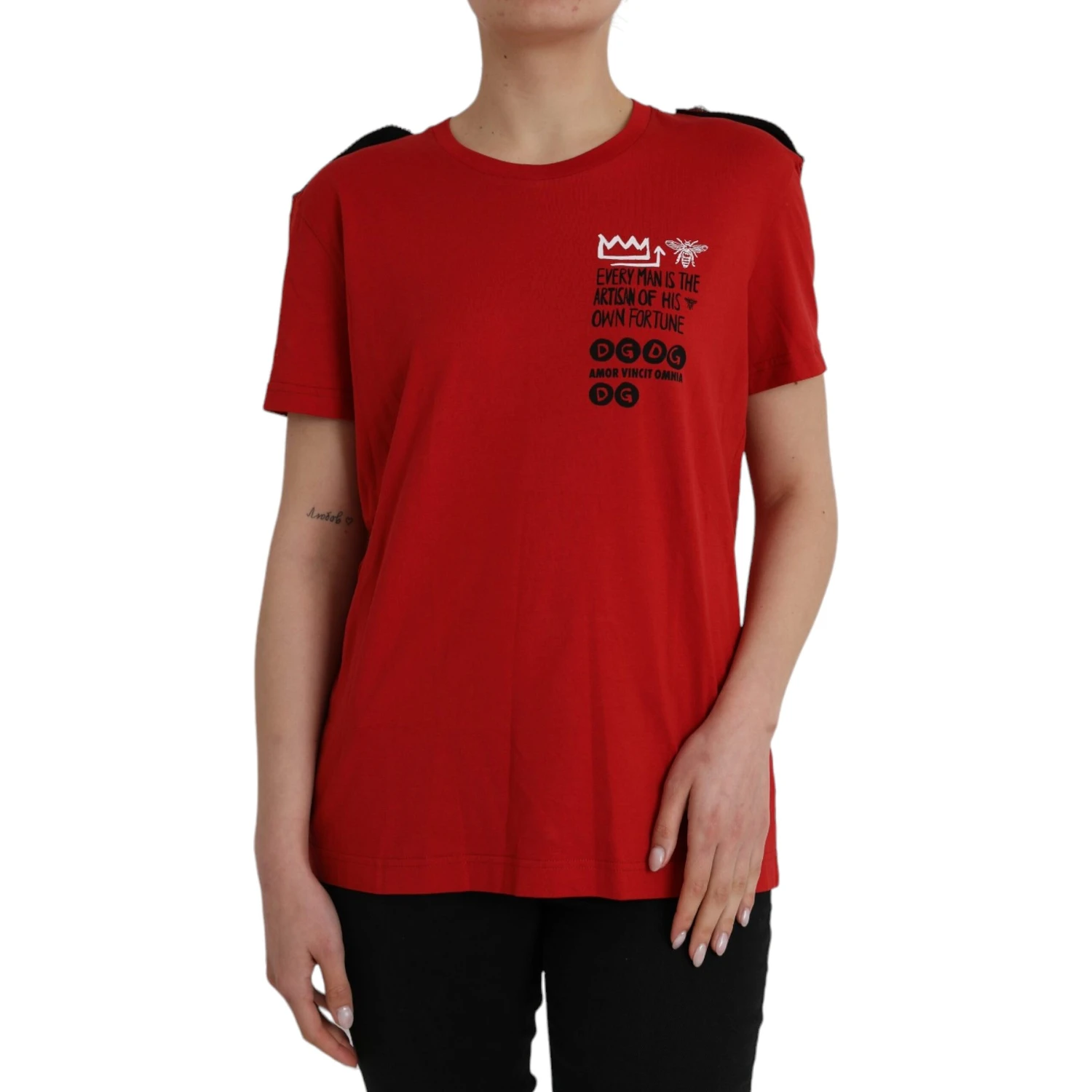 Red Cotton Graphic Print Crew Neck T-shirt