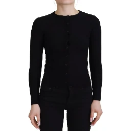 Black Button Down Slim Cardigan Wool Sweater