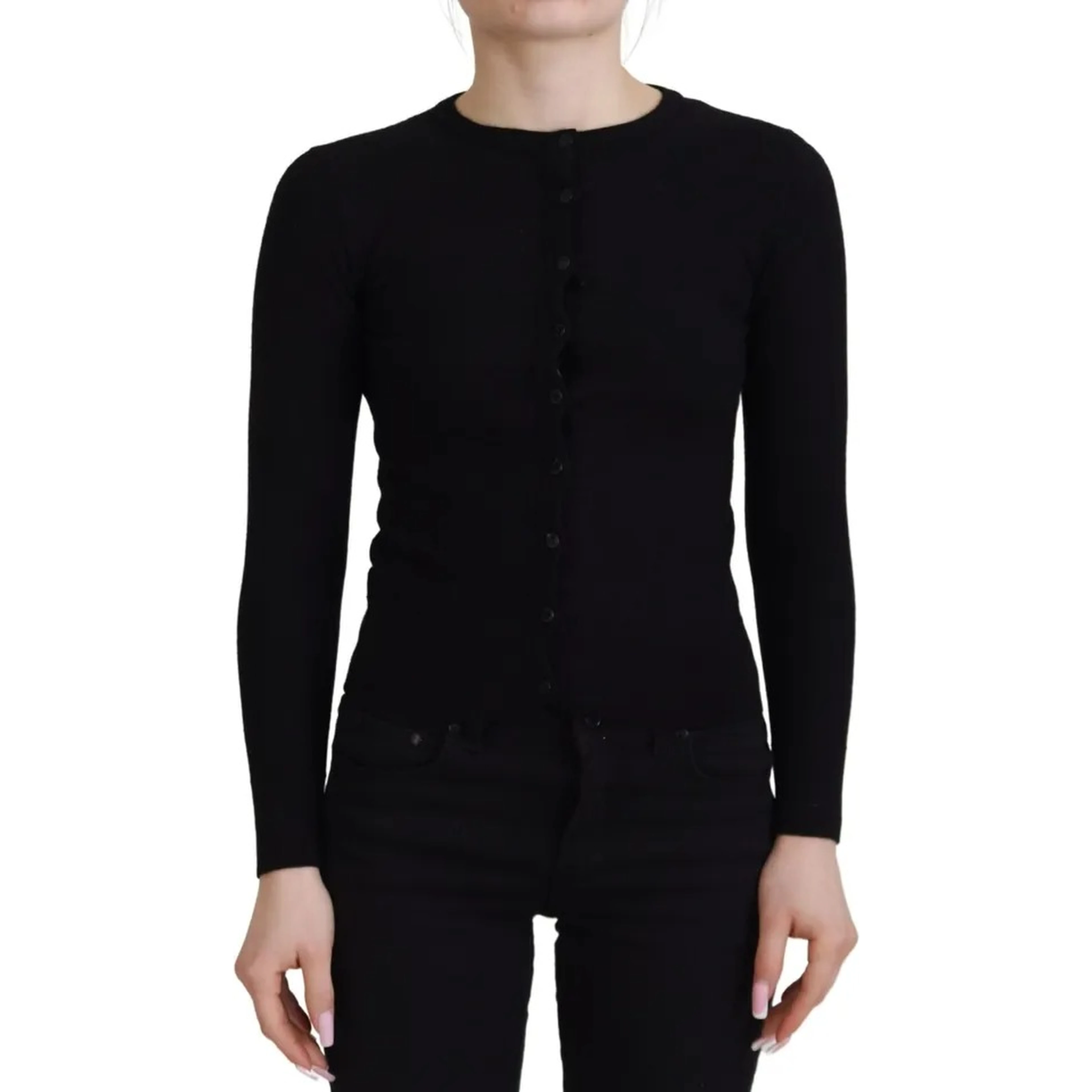 Black Button Down Slim Cardigan Wool Sweater