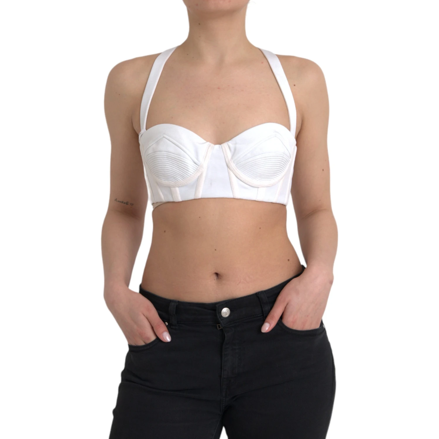 White Viscose Bustier Sleeveless Cropped Top